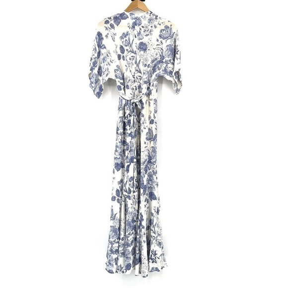 Reformation Winslow Lucerne Floral Blue White Rose Wrap Dress slit tie waist NWT - Picture 5 of 9